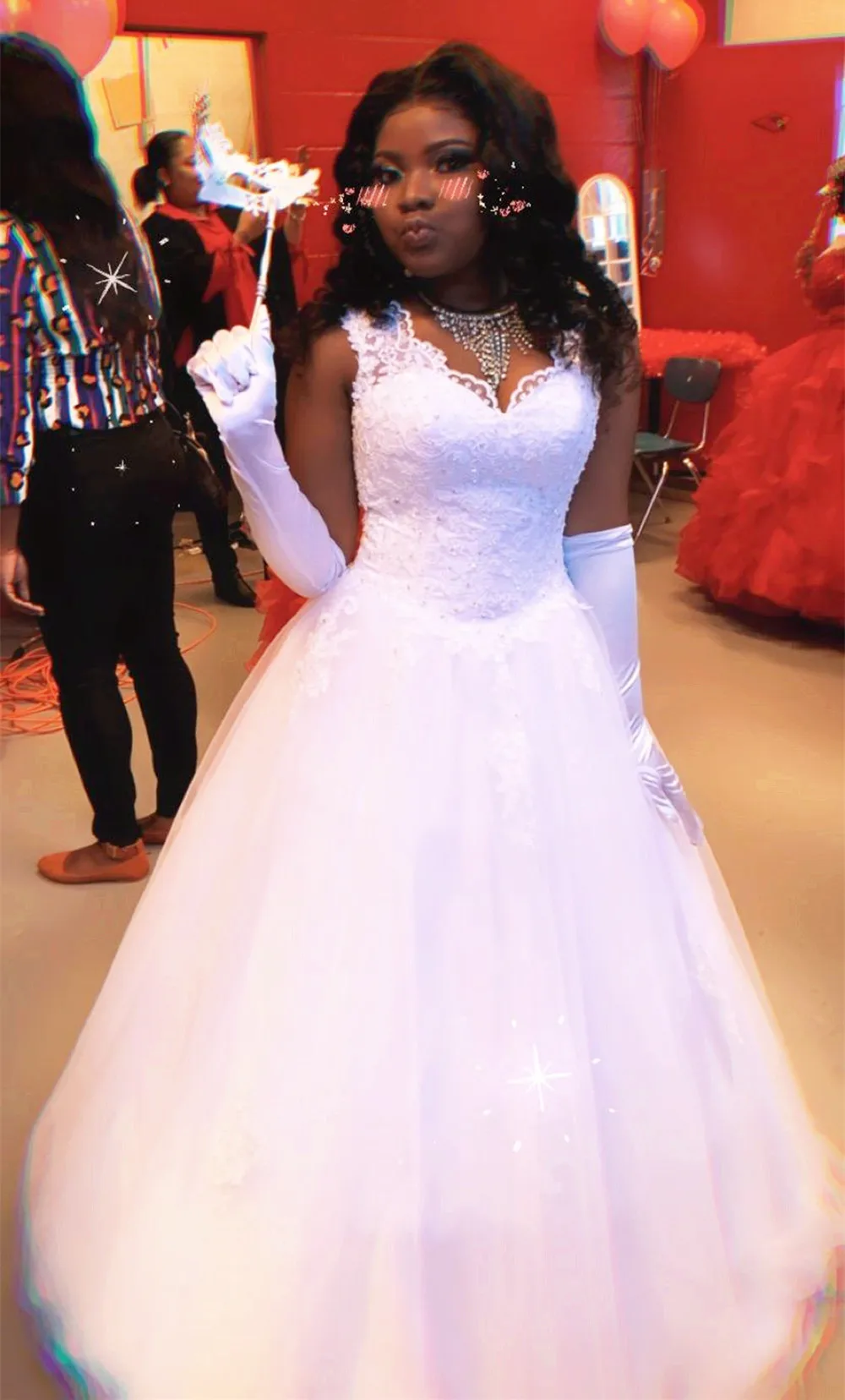 CharmingBridal V Neck Quinceanera Dress 