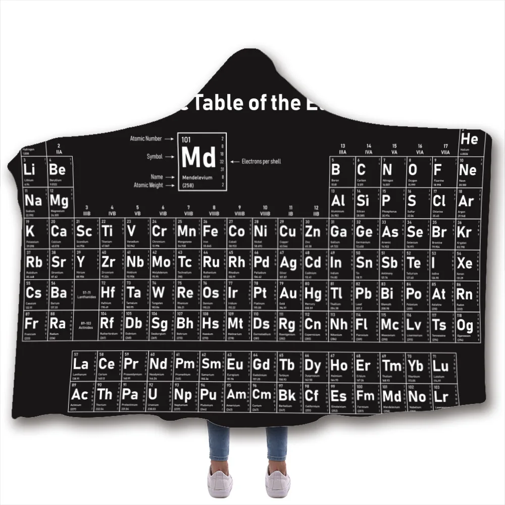 Chemistry Periodic Table Series 3D Digital Printed Hooded Blanket Cloak Thicker Cape Shawl with Chemical Printing