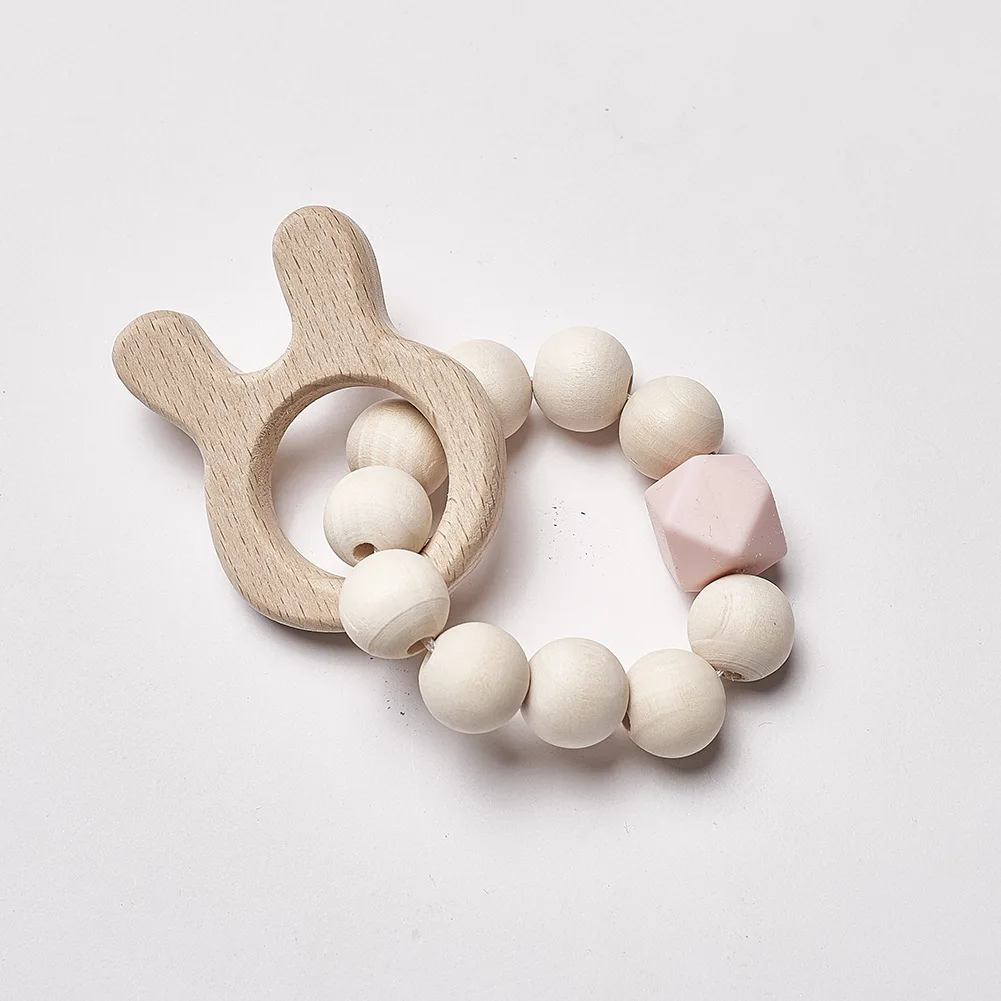DIY ребенка кормящих браслеты деревянный Прорезыватель кольца-погремушки игрушки Гладкие бусины Деревянный Прорезыватель для зубов
