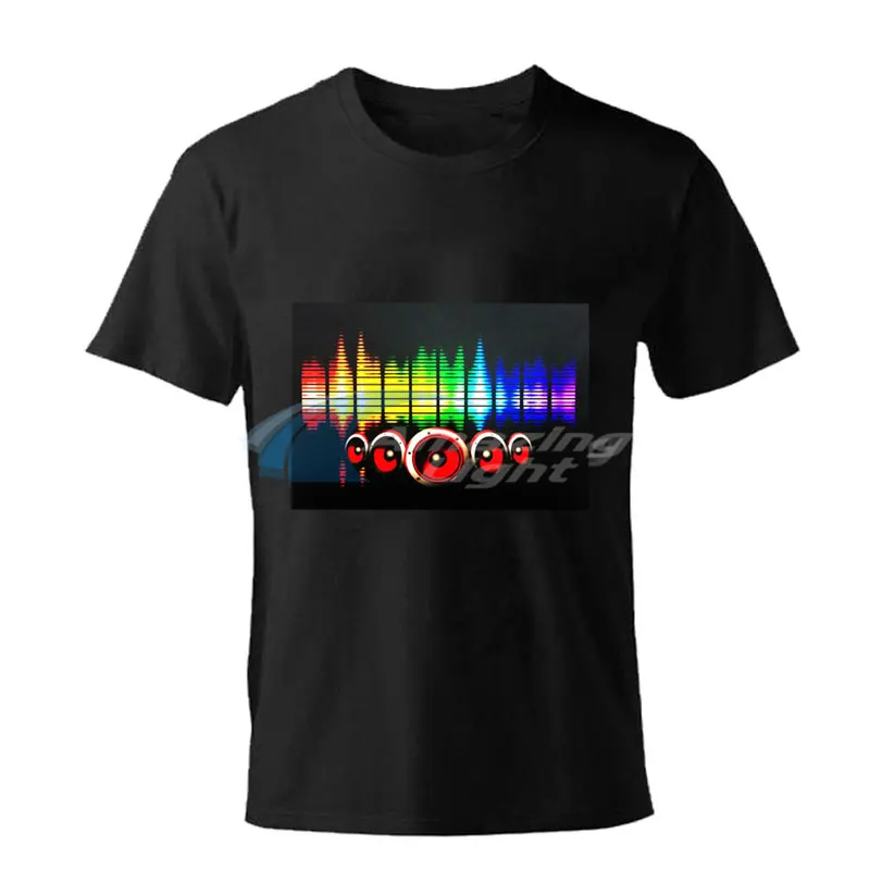 Горячая вечерние светильник светодиодный t-shirt el панель футболка звуковая активация мигающая el панель для футболки