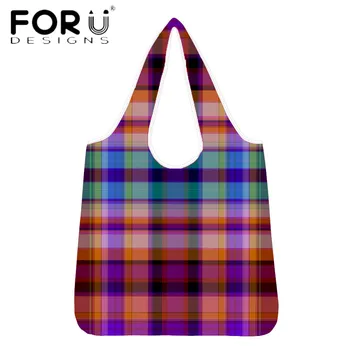 

FORUDESIGNS Fashion Women Shopping Bag Plaid Pattern Printing Eco Friendly Shopper Totes Bag Ladies Outdoor Shoulder Bags Sac