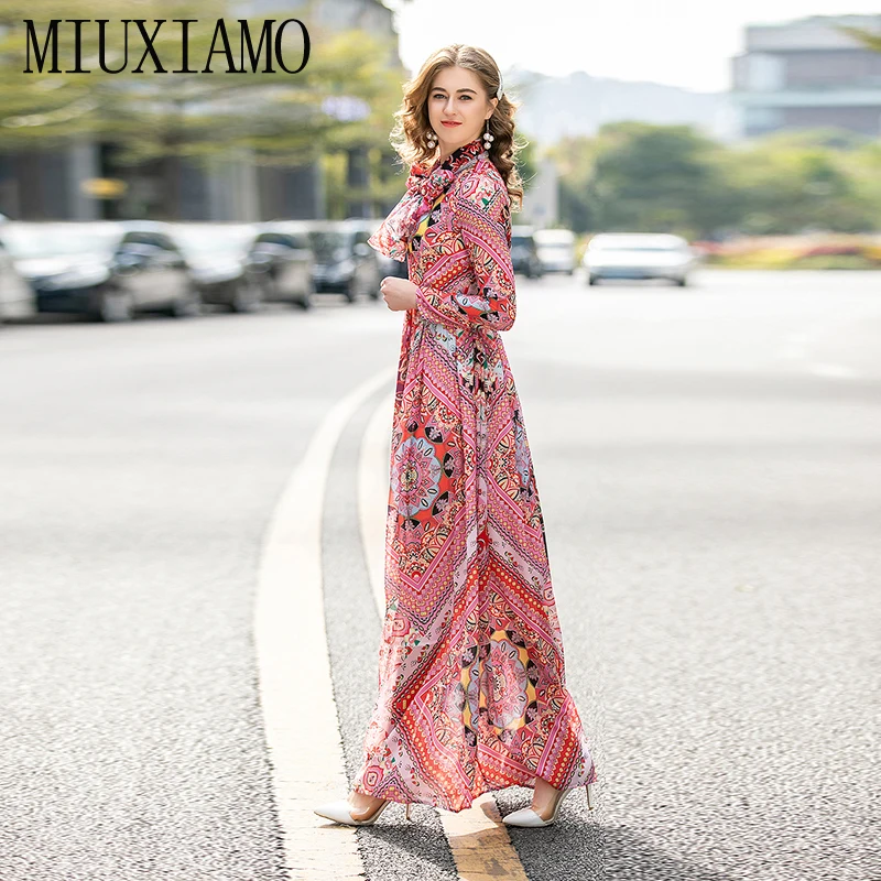 MIUXIMAO, высокое качество,, подиум, дизайнерское, весеннее платье, цветочный принт, элегантное, Пляжное платье, длинное платье для женщин, vestidos