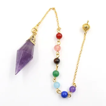 

Reiki Healing Chakra Pendulum Natural Amethysts Pink Crystal Black Agates Double Pointed Crystal Stone Pendulum Charm Jewelry