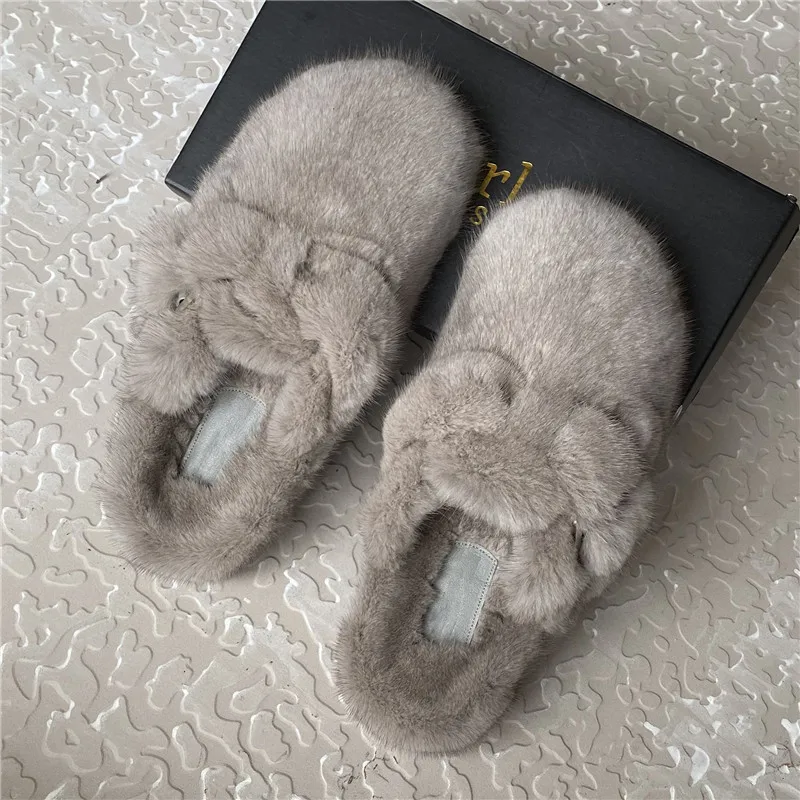 Women's Shoes Luxury Mink Hair Slippers Fashion Plush Slippers Soft And Comfortable Household Slippers Flat Shoes