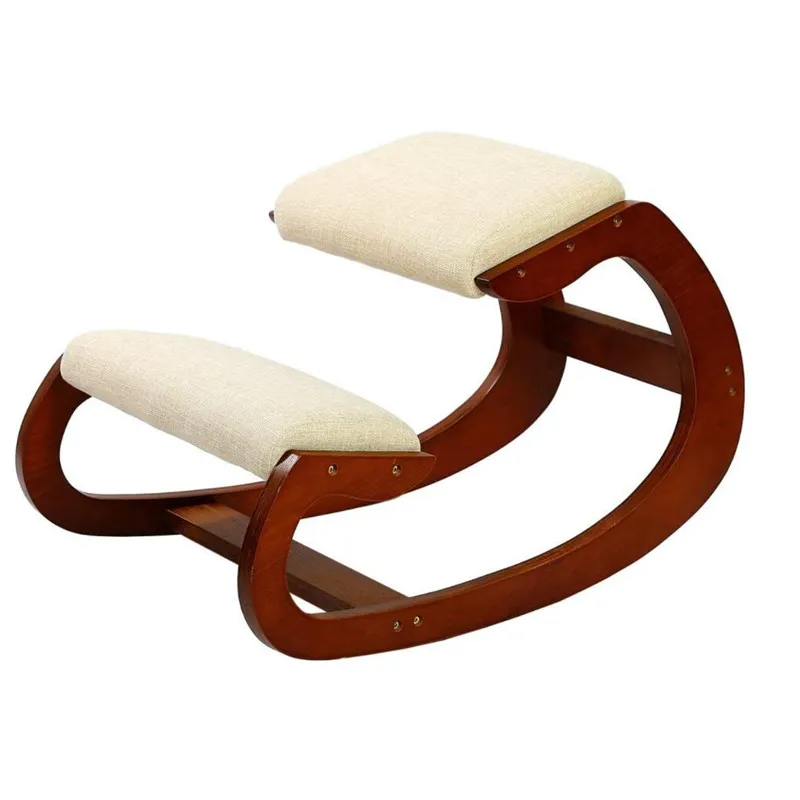 Ergonomic Kneeling Chair for Upright Posture Rocking Chair Knee Stool for Home, Office & Meditation - Wood & Linen Cushion solid wood upright piano caster cups coaster with anti slip eva pad 4pcs set