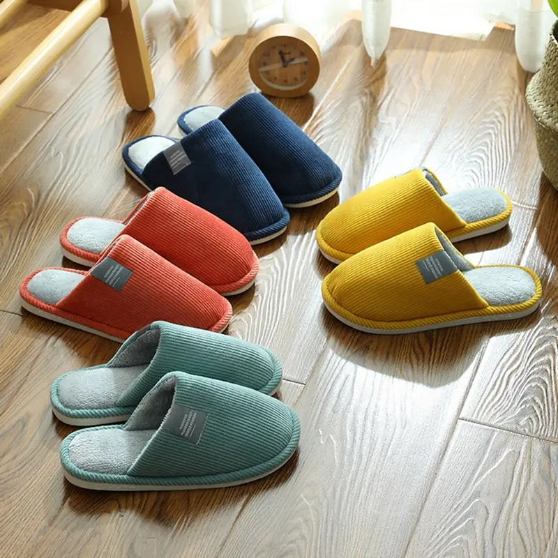 Zapatilla de Casa de Color sólido para hombre, zapatilla de casa, interior, cálido, con cuentas, a rayas, de algodón, para otoño e invierno, 2020