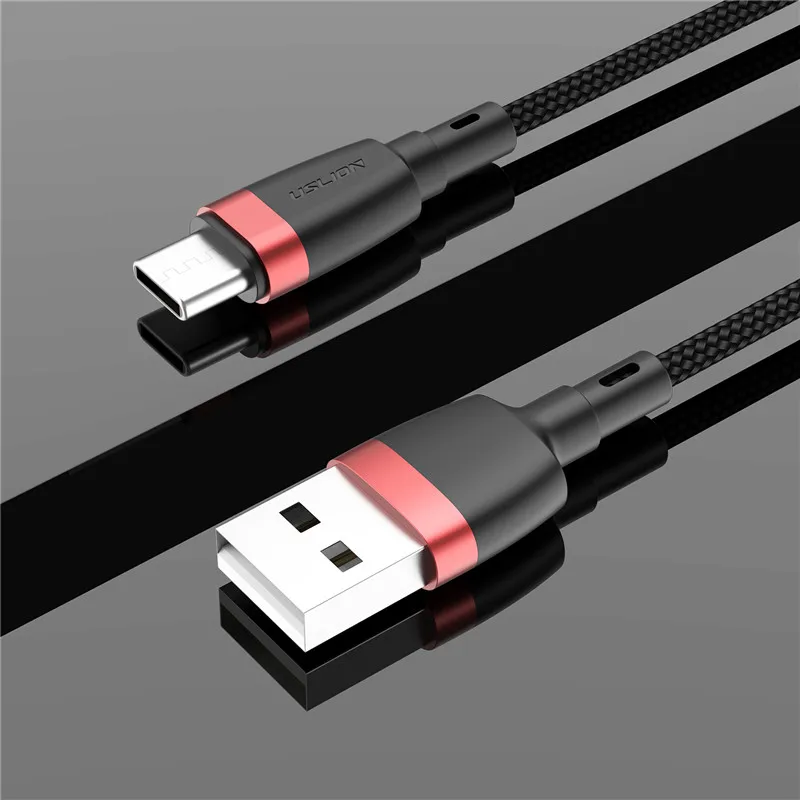 USLION 2m 1m 3A кабель usb type C Быстрая зарядка QC3.0 USB C кабель для мобильного телефона для устройств usb type-C зарядное устройство для Xiaomi huawei - Цвет: Red