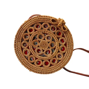 

Hand Woven Round Rattan Shoulder Strap Leather Natural Chic Handmade