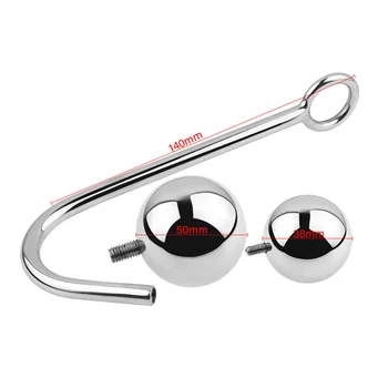 Stainless Steel Anal Hook with 2 Anal Balls Metal Anal Plug Butt Plug Unisex Sex Stopper Anal Trainer Anal Sex Toys For Couple 2