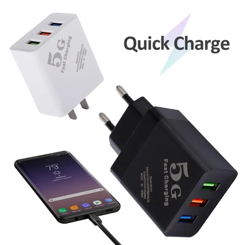

3USB Interface 5V 2.4A Mobile Phone Charging Plug Fast Charger Mobile Wall Charger For iPhone XR X 7 8 Huawei P20 Tablet