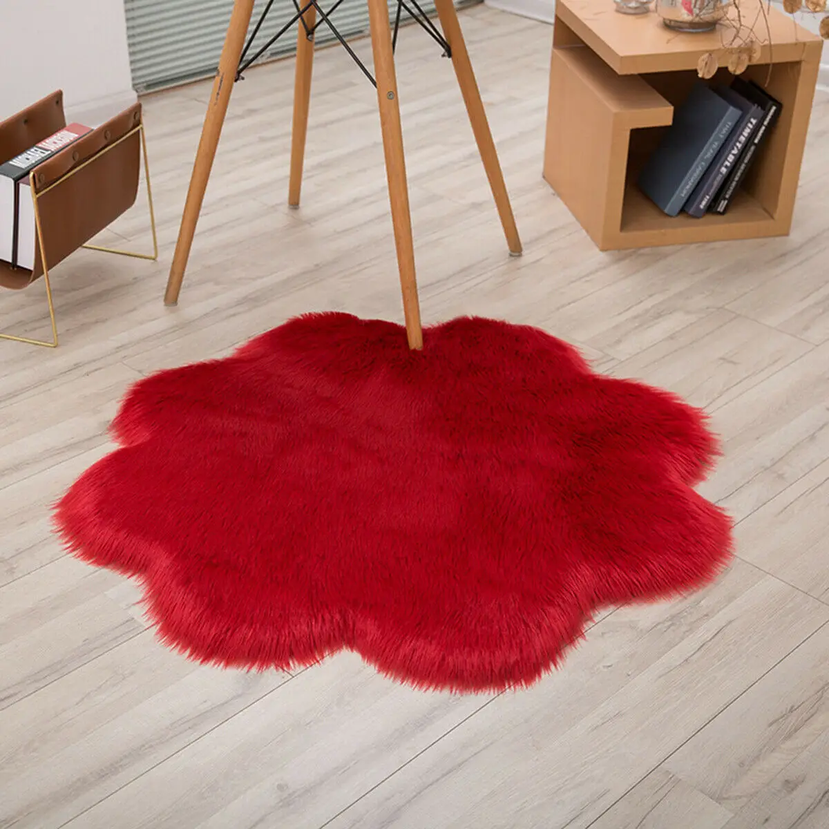 Пушистые коврики в форме цветка, противоскользящий ворсистый ковер для столовой, мягкий коврик для дома, спальни - Цвет: Красный