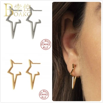 

925 Sterling Silver Earrings For Women Star Shape Earrings Girl Gift Geometric Earrings Female Cartilage Piercing aretes Z5