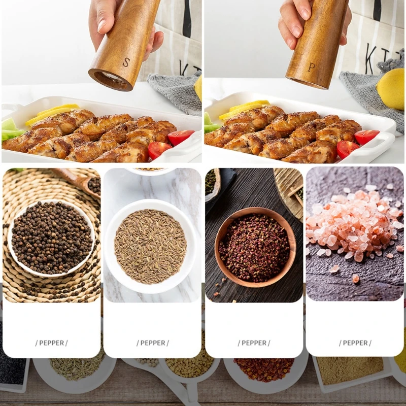 Acacia Wood Salt And Pepper Grinder Set Manual Pepper Grinder Mill with Spoon Salt Shaker for BBQ