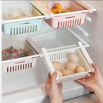 

Kitchen Organizer Adjustable Kitchen Refrigerator Storage Rack Fridge Freezer Shelf Holder Pull-out Drawer Organiser Saver