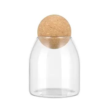 

BESTONZON 500ML Transparent Glass Storage Tank Borosilicate Glass Sealed Cans Food Grains Container with Cork (Round Ball, S)