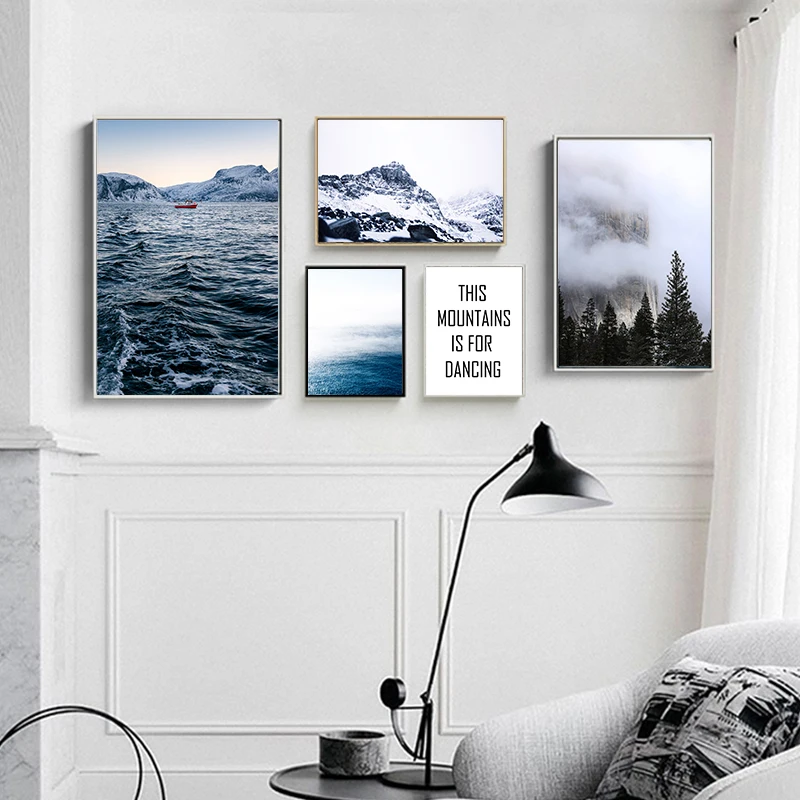 Морской волны снежный пейзаж Горный Картина на холсте скандинавский постер