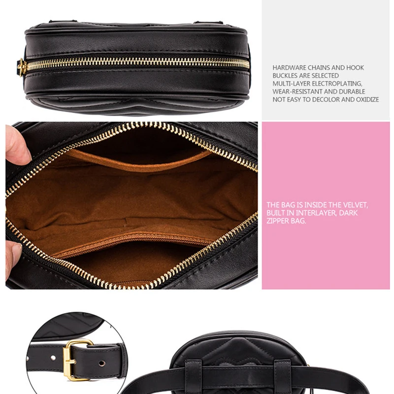 New Waist Bag Women Waist Fanny Packs Belt Bag Luxury Brand Leather Chest Handbag Rose Red Black Blue High Quality