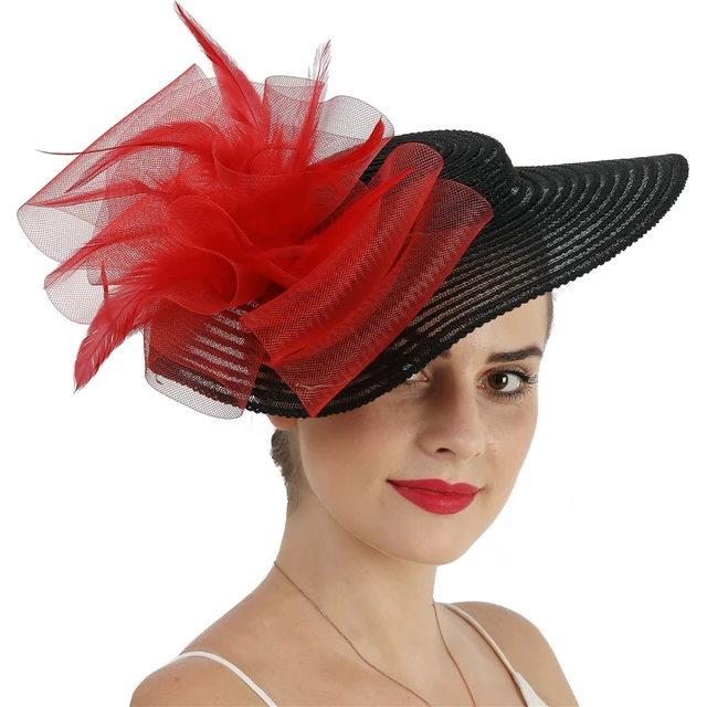 Black With Red Bow Derky Chapeau Cap Women Party Fascinator Hat With Hair  Clip Fashion Headwear Bride Hair Accessories Church - AliExpress