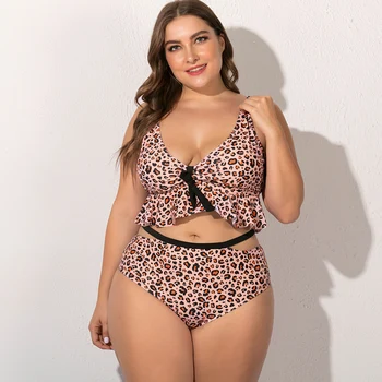 

Bikinis Women Leopard print High Waist Swimsuit Halter High Neck Bikini Set Retro Bathing Suits Plus Size Swimwear 5XL