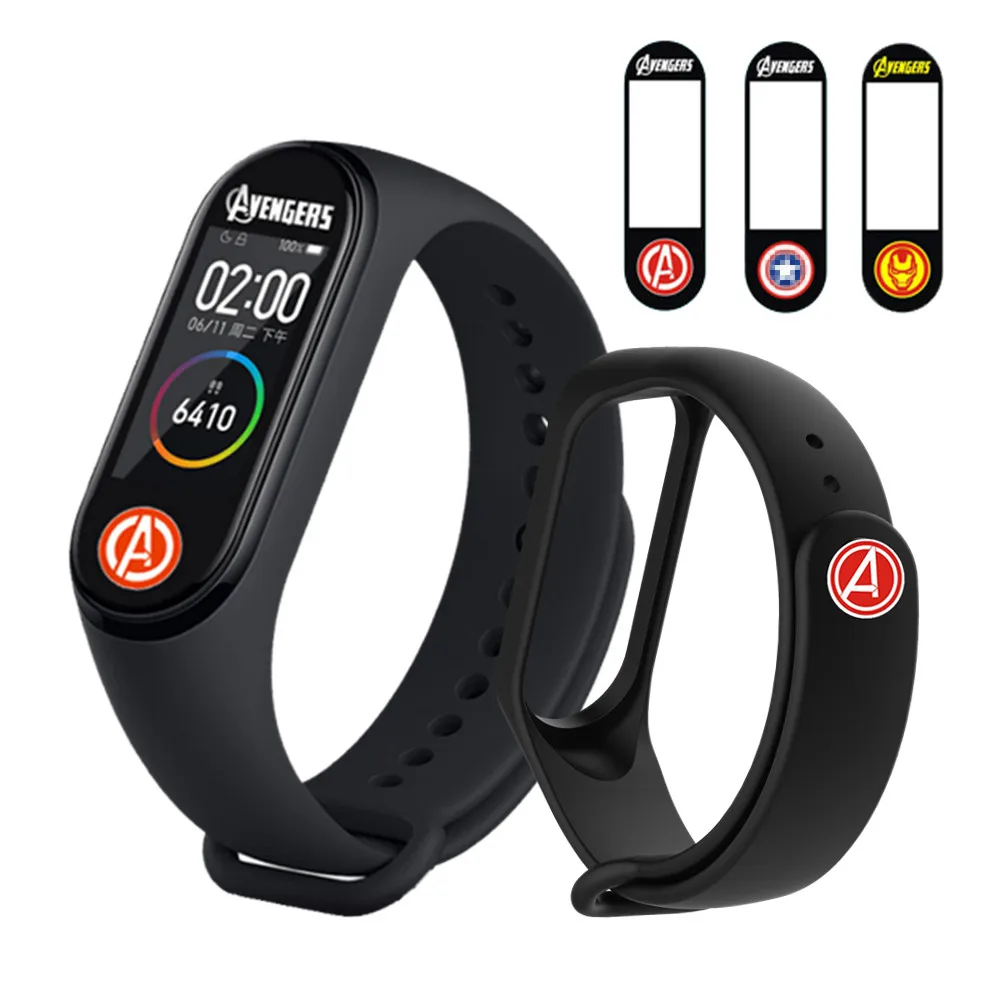 Защитная пленка «мстители» для Xiaomi mi, браслет 4, аксессуары для Xiao mi Band 4, ремешок на запястье, металлические кнопки, ремни
