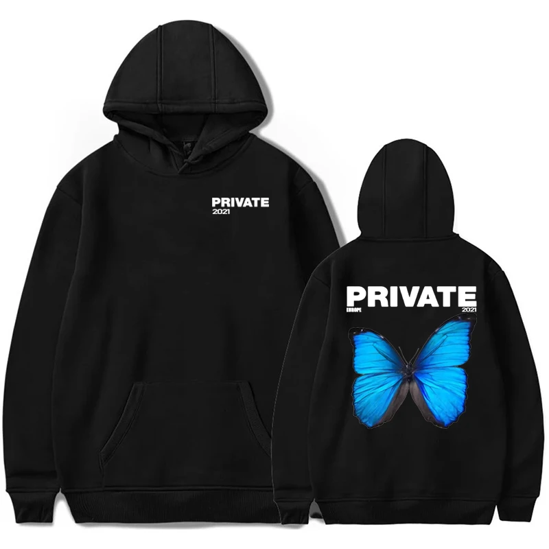 Sudaderas con capucha de mariposa privada para mujer, ropa de calle negra de manga larga, jersey de gran tamaño para invierno