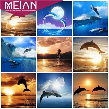 

2020 MEIAN Ocean 5D Diamond Painting Full Round Drill Dolphin Diamond Embroidery Animal Cross Stitch Rhinestone Mosaic Handwork