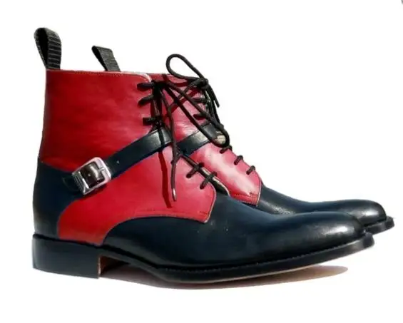 

Men PU Leather Fashion buckle design Low Heel Lace-up Boots Low Heel Winter Martin Boots Vintage Classic Male Casual Boots TV095