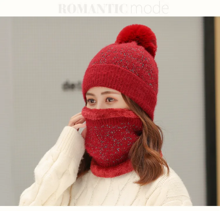 Jacquard weave knitted hat scarf set women warm winter beanie sweet hat school hat