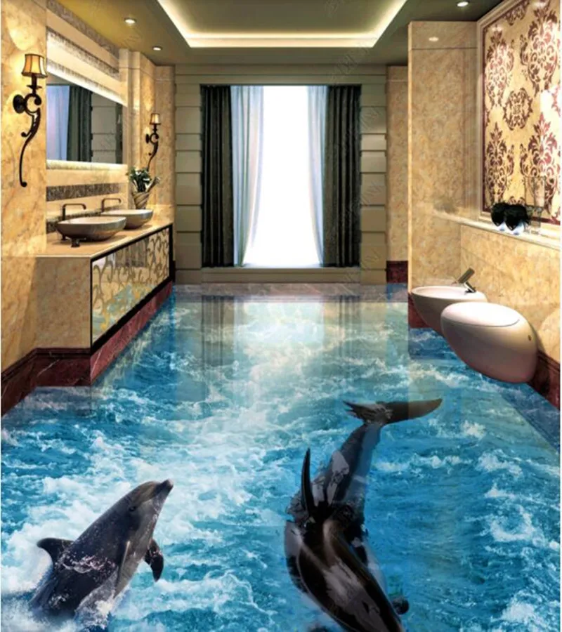 

PVC Dolphin Ocean World 3D Stereo non-slip waterproof self-adhesive 3D floor sticker tiles bathroom 3D wallpaper