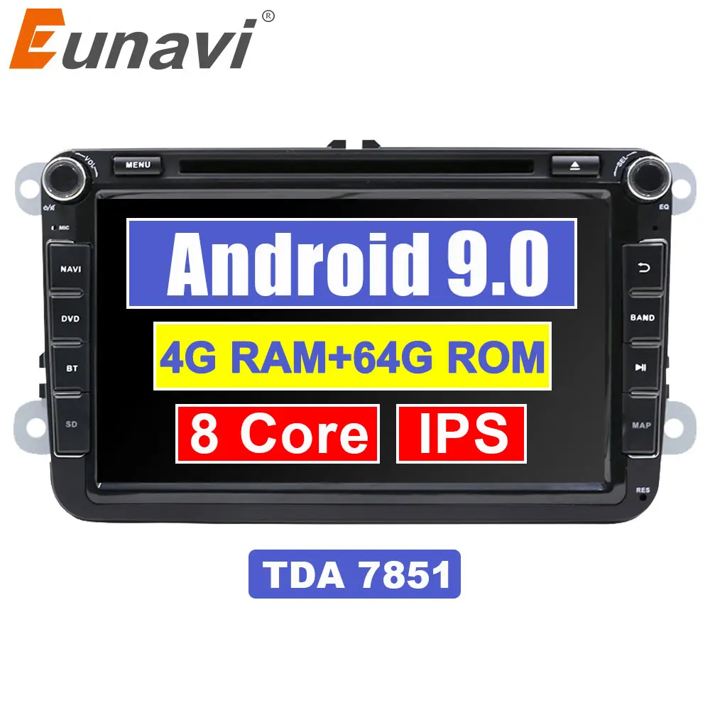 Eunavi 2 Din 4G 64G Android 9,0 Автомобильный мультимедийный радио плеер для Volkswagen VW GOLF 5 6 Polo Bora JETTA B6 PASSAT Tiguan DVD gps