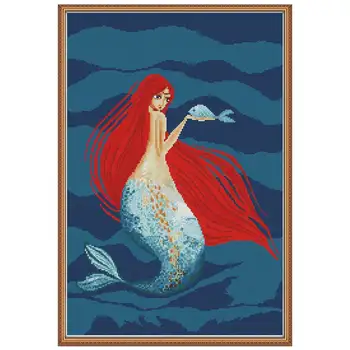

Red-haired mermaid counted 11CT 14CT DIY kit Chinese wholesale Chinese Cross Stitch embroidery needlework Sets home decor