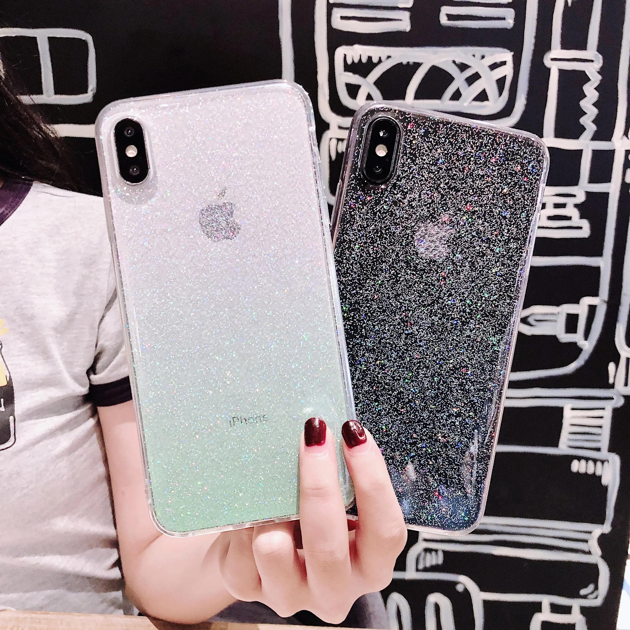 Блестящий Прозрачный чехол для телефона iPhone X XR 11 Pro XS Max 8 7 6S 6 Plus Мягкий из ТПУ