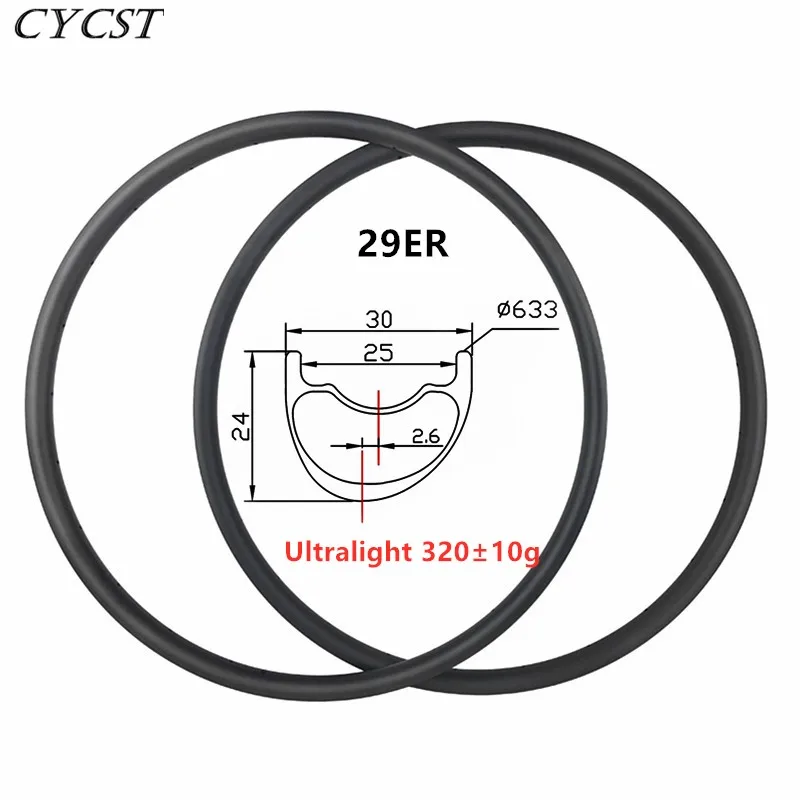 Сверхлегкий 320 г 29er MTB XC 30 мм асимметрия бескамерные Углеродные Диски 24 Глубина