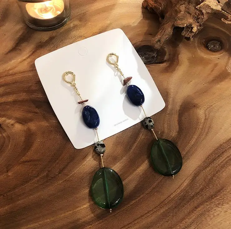 AOMU S925 Sterling Silver Pin New Resin Acrylic Colorful Long Shell Stone Wood Dangle Drop Earrings for Women Girl Jewelry Gift - Окраска металла: B