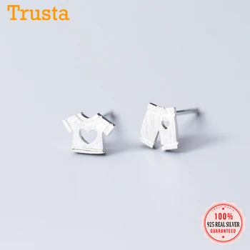 

Trusta 100% 925 Sterling Silver Women Jewelry Fashion Tiny Asymmetric Coat Trousers Stud Earrings For Daughter Girls DS869