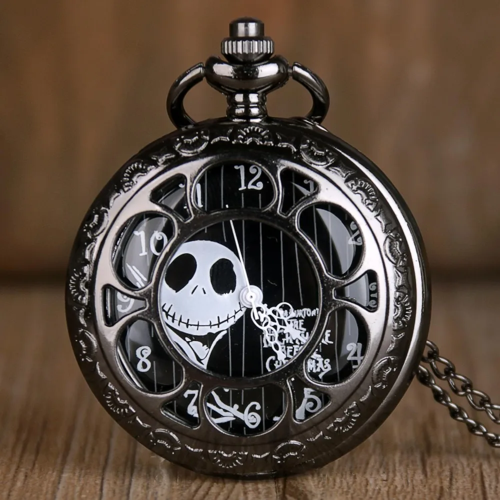 Movie-Theme-Burtons-The-Night-Before-Christmas-Skull-Pocket-Watch-Necklace-Fob-Watches-Women-Men-Quartz