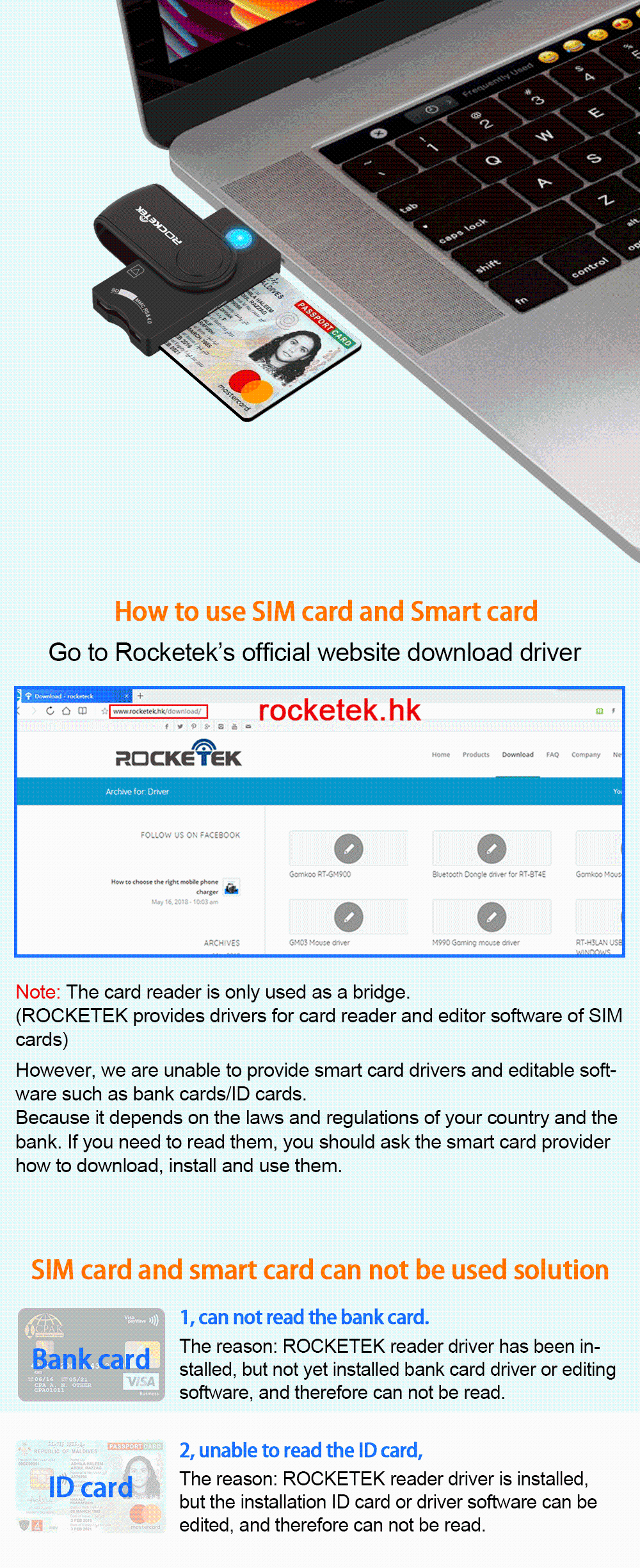 ROCKETEK USB3.0 2,0 смарт-кард-ридер мульти-карта памяти SIM кард-ридер TF кард-ридер SCR10A адаптер компьютер ПК