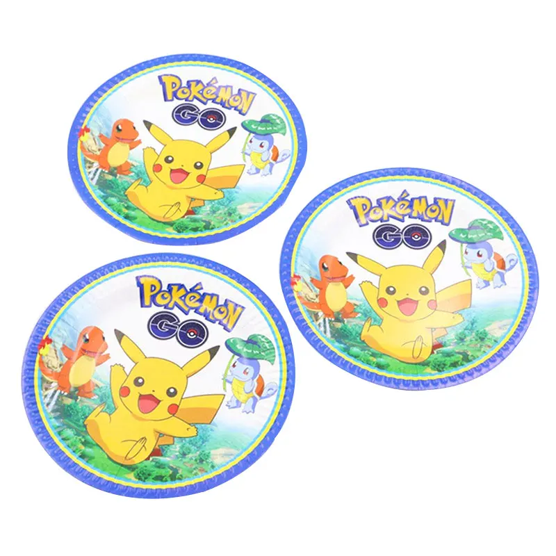 Pokemon Birthday Party Supplies Tableware Set Party Paper Plates Cup Napkins Pokemon Party Balloon Decorations Hats Flags Candle - Color: Plate-10pcs