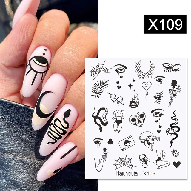 Harunouta Abstract Line Avocado Fruit Leopard Nail Water Sticker Decals Flower Leaves Slider Decoration For Autumn Nail Design X109