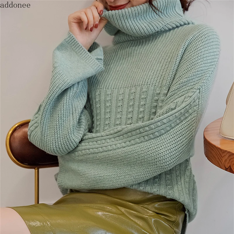 Addonee распродажа весенние осенние кашемировые свитера для женщин Модный сексуальный свободный свитер с высоким воротом шерстяной свитер плюс размер пуловер