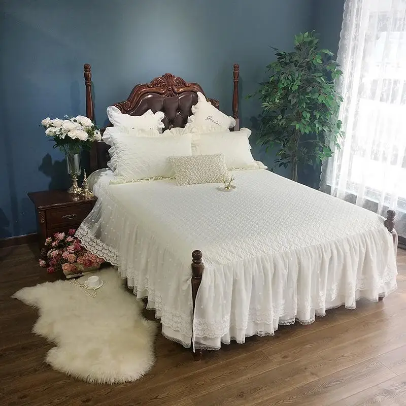 46 3Pcs150X20 0 см/180X200cmCream белого и бежевого цвета с кружевом юбка для кровати принцессы