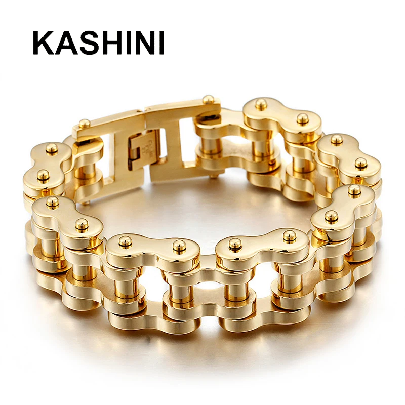 Браслет мужской Лидер продаж Нержавеющая сталь панк 22 мм широкий золотистый браслет тяжелый мотоцикл велосипедные украшения ювелирные изделия подарок на удачу