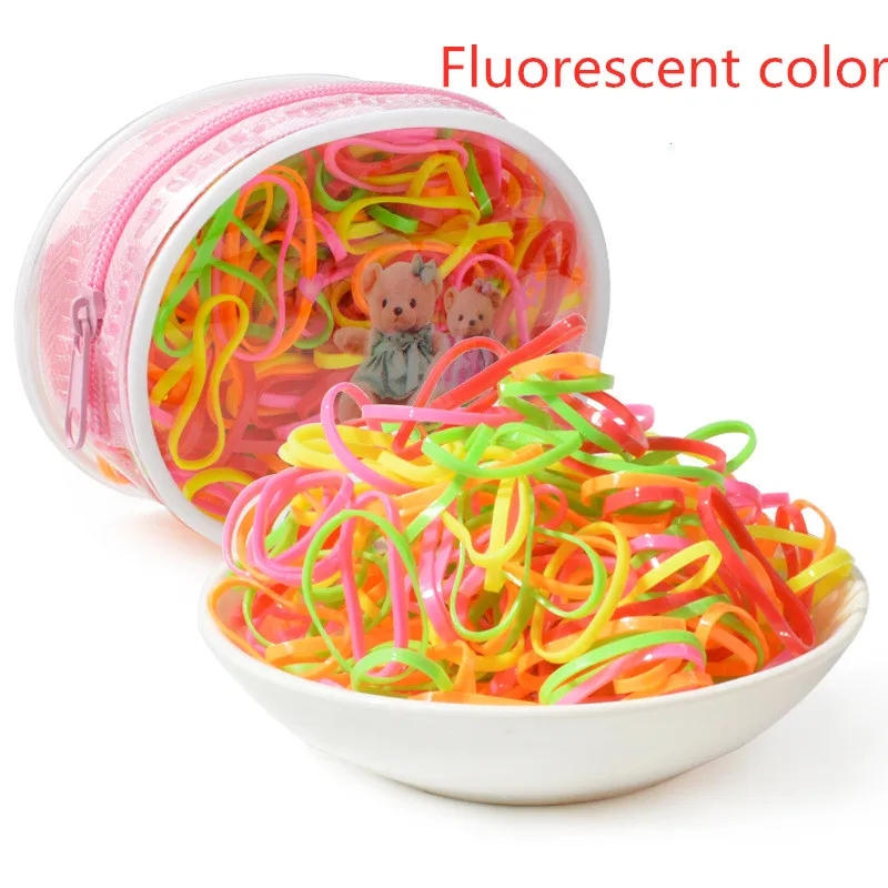 Fluorescent color 400 шт., милое разноцветное кольцо для маленьких девочек, Одноразовые эластичные резинки для волос, держатель для конского хвоста, резинка для волос, Детские аксессуары для волос - Цвет: Fluorescent color