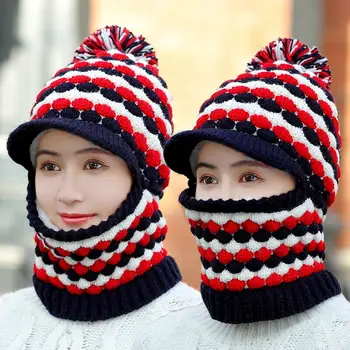 

MATTYDOLIE Knit Cap Siamese Cap Ms. Winter Hat Bib One New Warm Plus Velvet Earmuffs Riding Ear Protector Neck Men