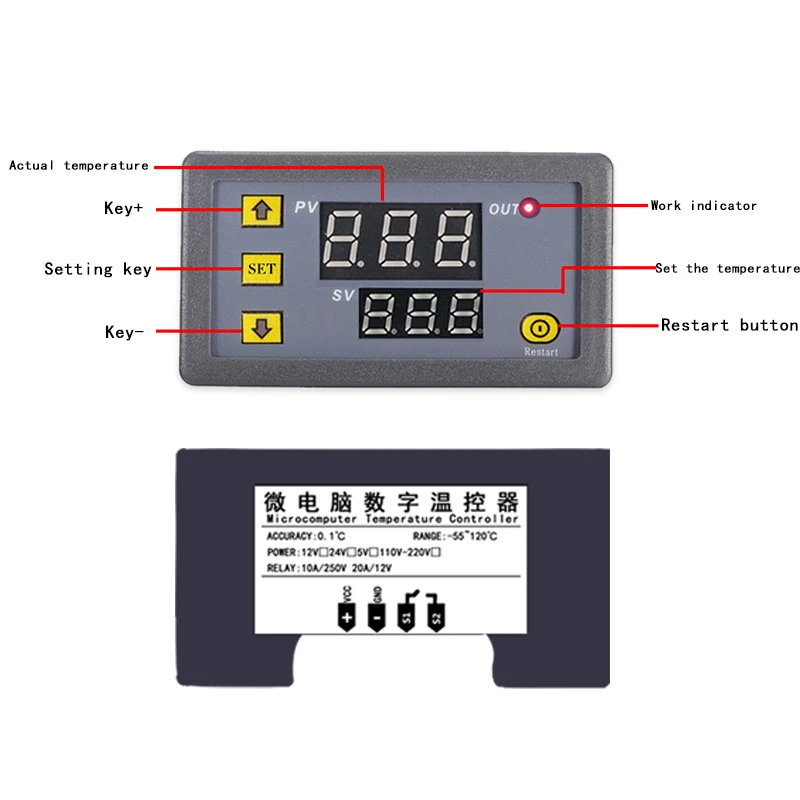 W3230 12V 24V AC110-220V Digital Temperature Control LED Display Thermostat With Heat/Cooling Control Instrument