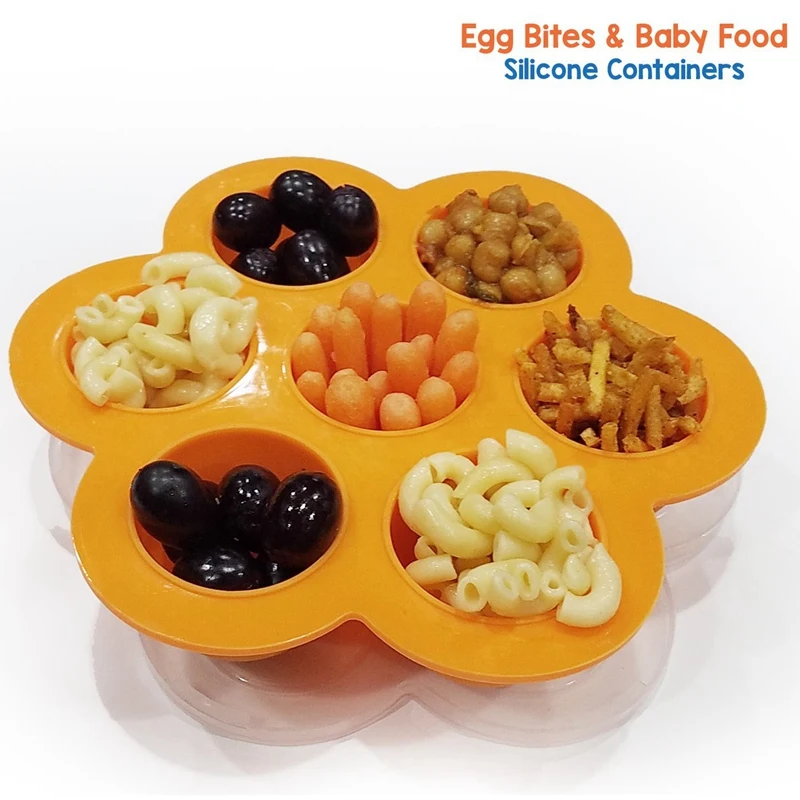 

Silicone Egg Bites Molds for Instant Pot Accessories Baby Food Freezer Tray with Lid - Reusable Storage Container - 2 Pack (Oran