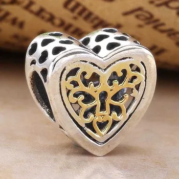 

Original Openwork Silver Gold Locked Hearts Bead Fit 925 Sterling Silver Bead Charm Pandora Bracelet Bangle Diy Jewelry