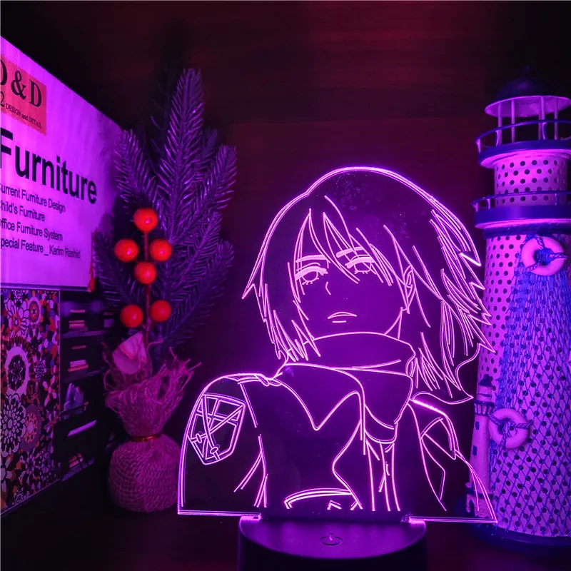 3D Lamp Attack On Titans Mikasa Ackerman Anime Figure LED Night Light Home Decoration Lampara Decor Lights Manga Lampe Decor