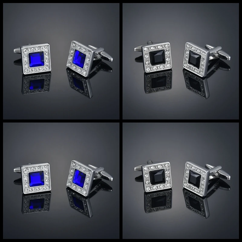 Рубашка с длинным рукавом и квадратными запонками кристаллами | Украшения