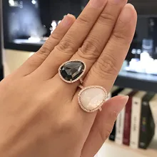 Baoyocn Fashion S925 Sterling Silver White Nacre Ring Rose Gold Color Mother of Pearl Ring Micro Cubic Zirconia Stones for Women